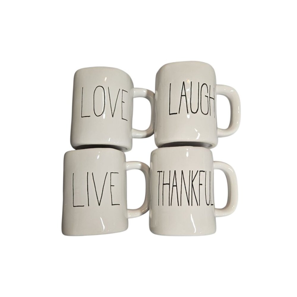 PARINI 4-Piece Ceramic Coffee Mug Set – Live Laugh Love Thankful – 4.5" Tall